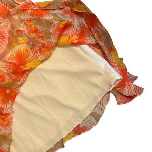 Diane Von Furstenberg Floral Silk Dress Penny Yellow Orange Ruffle Sundress Sz 8 - Picture 8 of 10